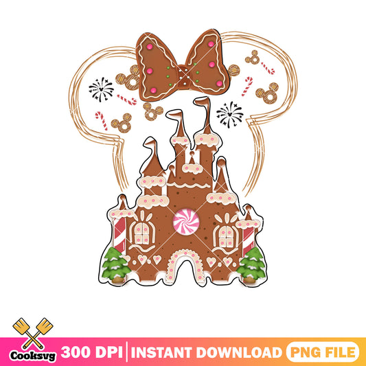 Minnie head castle gingerbread christmas png, gingerbread castle​ png