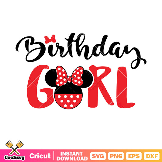 Minnie head disney birthday girl svg, disney happy birthday​ svg