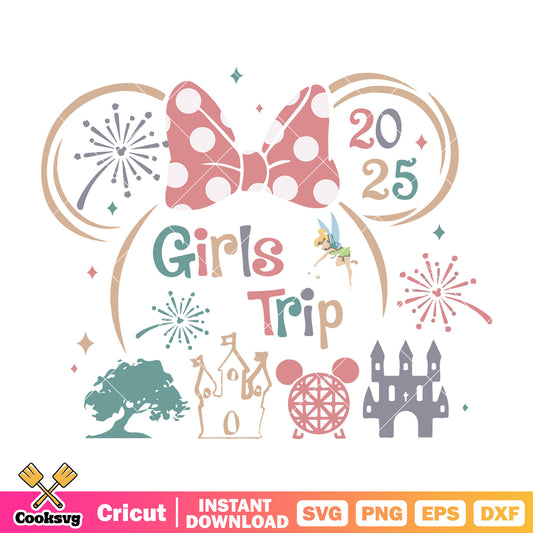 Minnie head girls trip 2025 svg, disney trip svg, minnie head svg