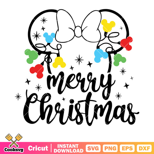 Minnie head merry christmas light svg