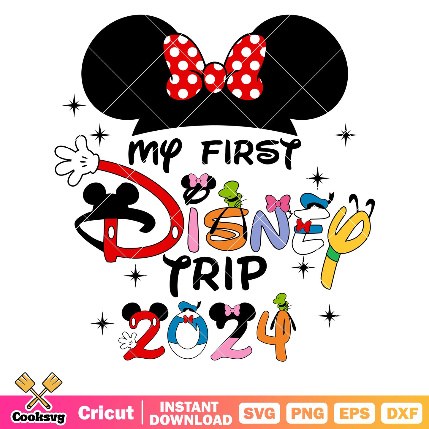 Minnie head my first disney trip 2024 svg file, my first disney trip svg