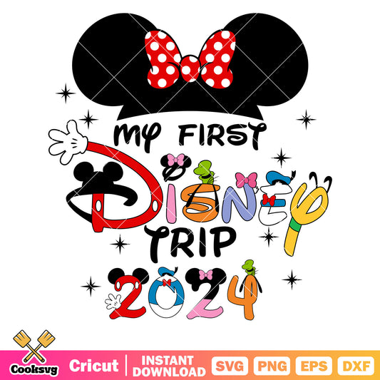 Minnie head my first disney trip 2024 svg file, my first disney trip svg