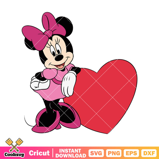 Minnie mouse and huge heart svg, minnie mouse valentine svg