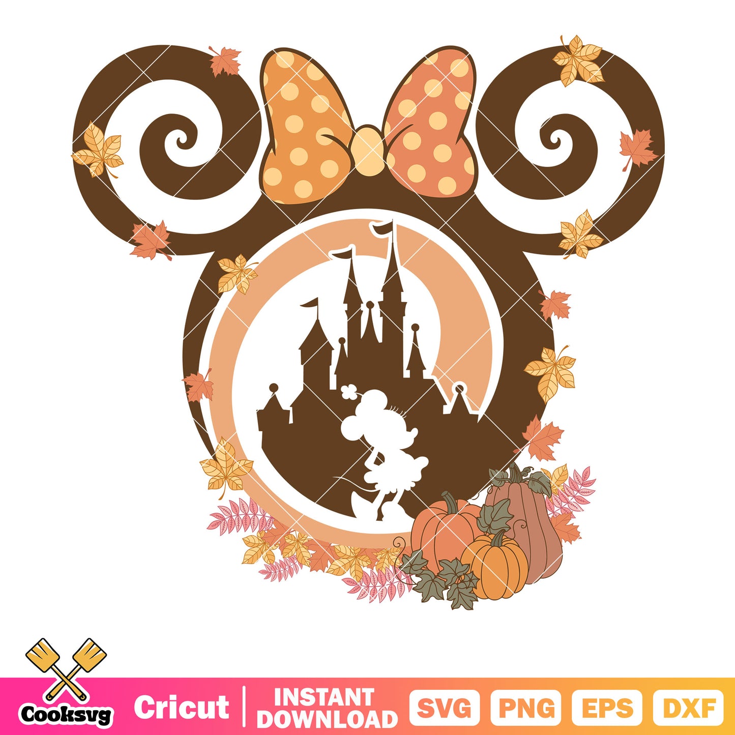 Minnie mouse castle autumn svg, disney minnie mouse ears svg, minnie head svg