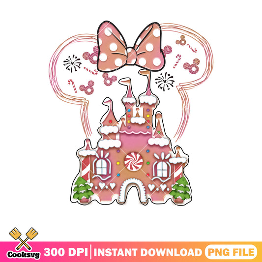Minnie mouse castle gingerbread christmas png, gingerbread castle​ png