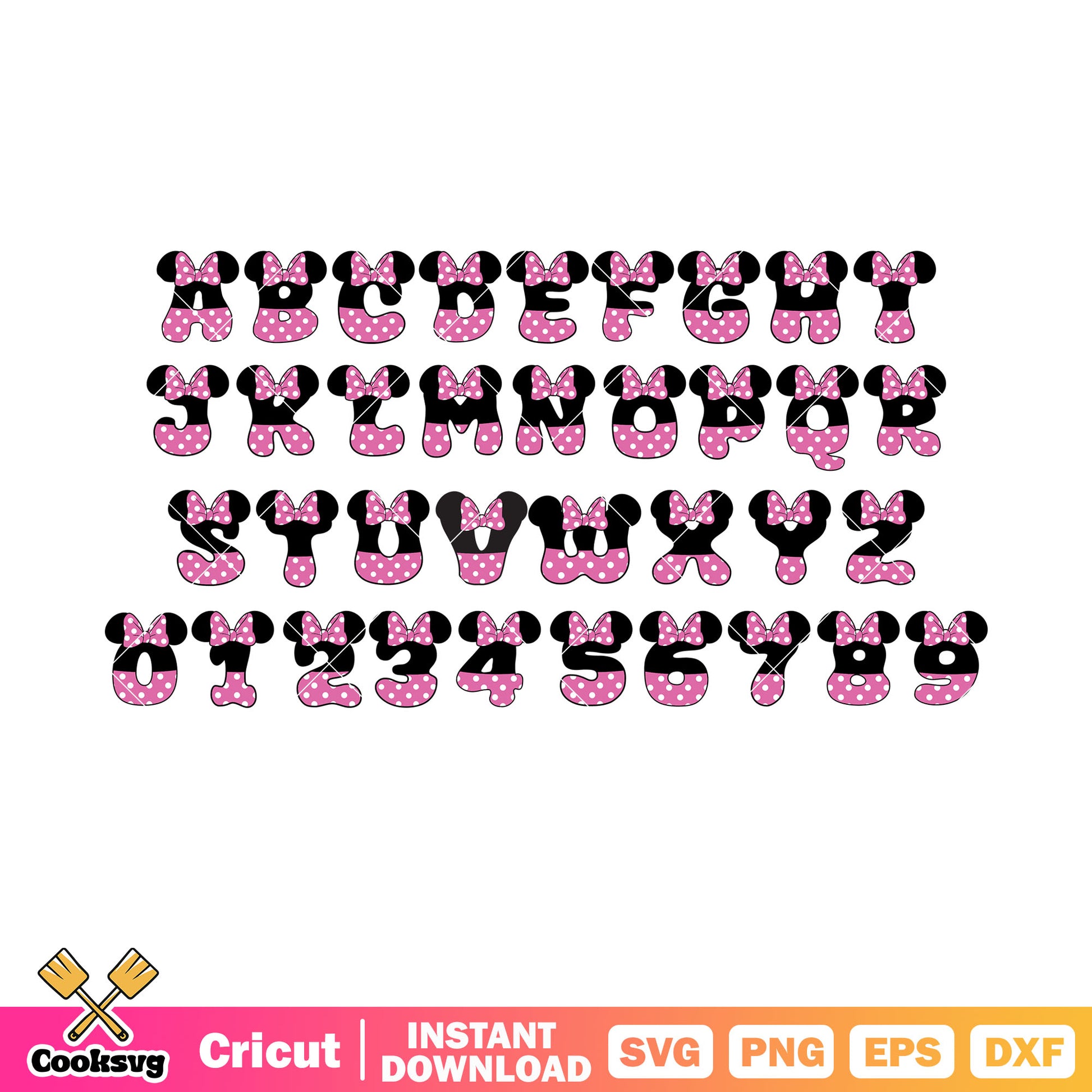 Minnie mouse disney font svg, minnie mouse font​ svg, disney minnie svg