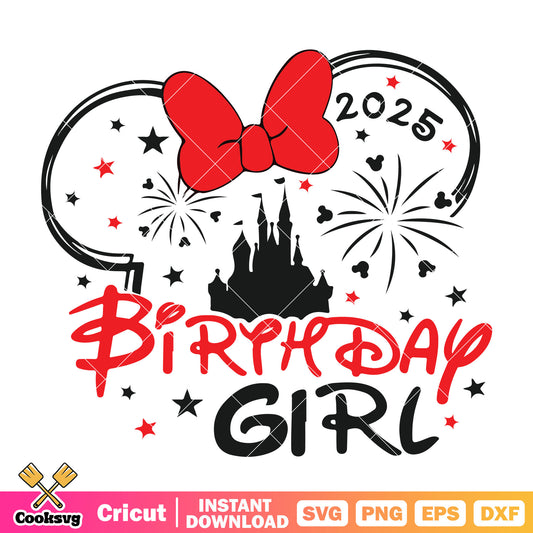 Minnie mouse head birthday girl 2025 svg, birthday girl​ svg