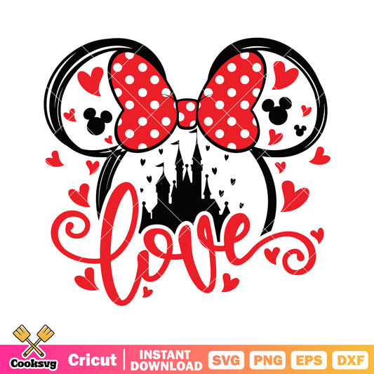 Minnie mouse head castle love svg, minnie mouse valentine svg