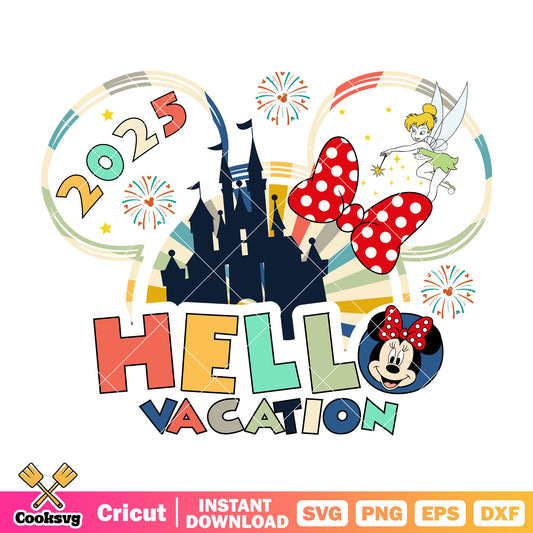 Minnie mouse hello vacation 2025 png, disney vacations 2025​ png