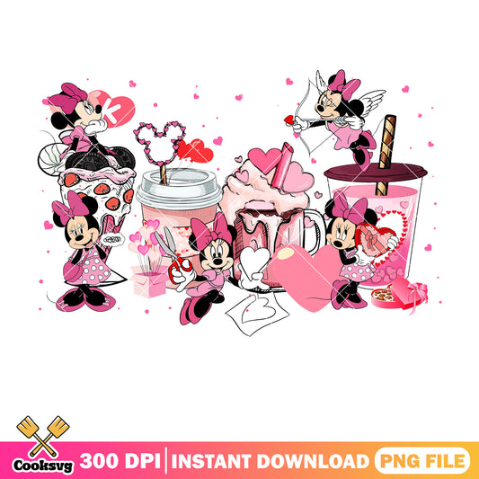 Minnie pink coffee valentine png, pink valentine png, coffee valentine png