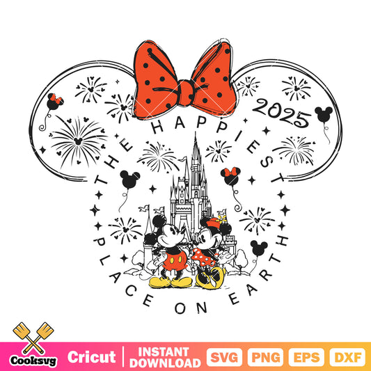 Minnie the happiest place 2025 svg, disney 2025​ svg, minnie head svg