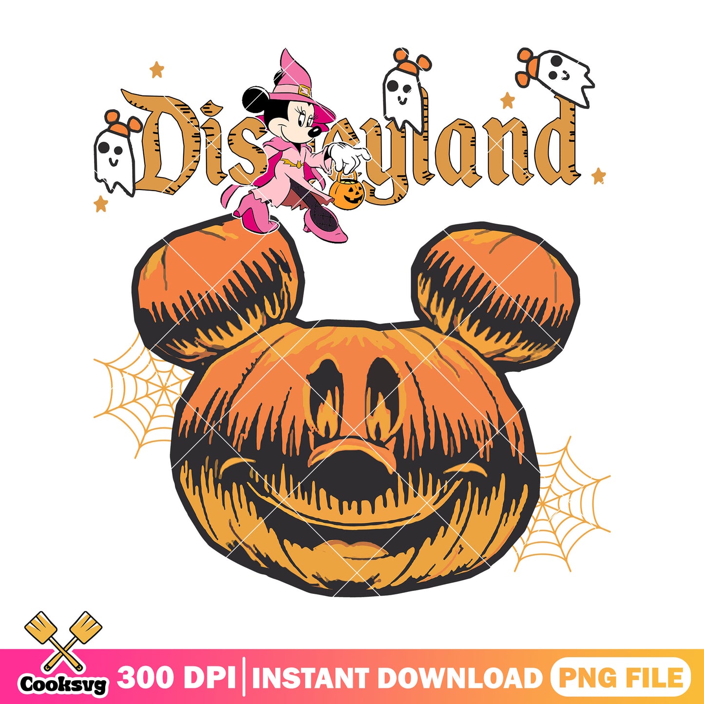Minnie witch in disneyland png, halloween pumpkin png, minnie art png