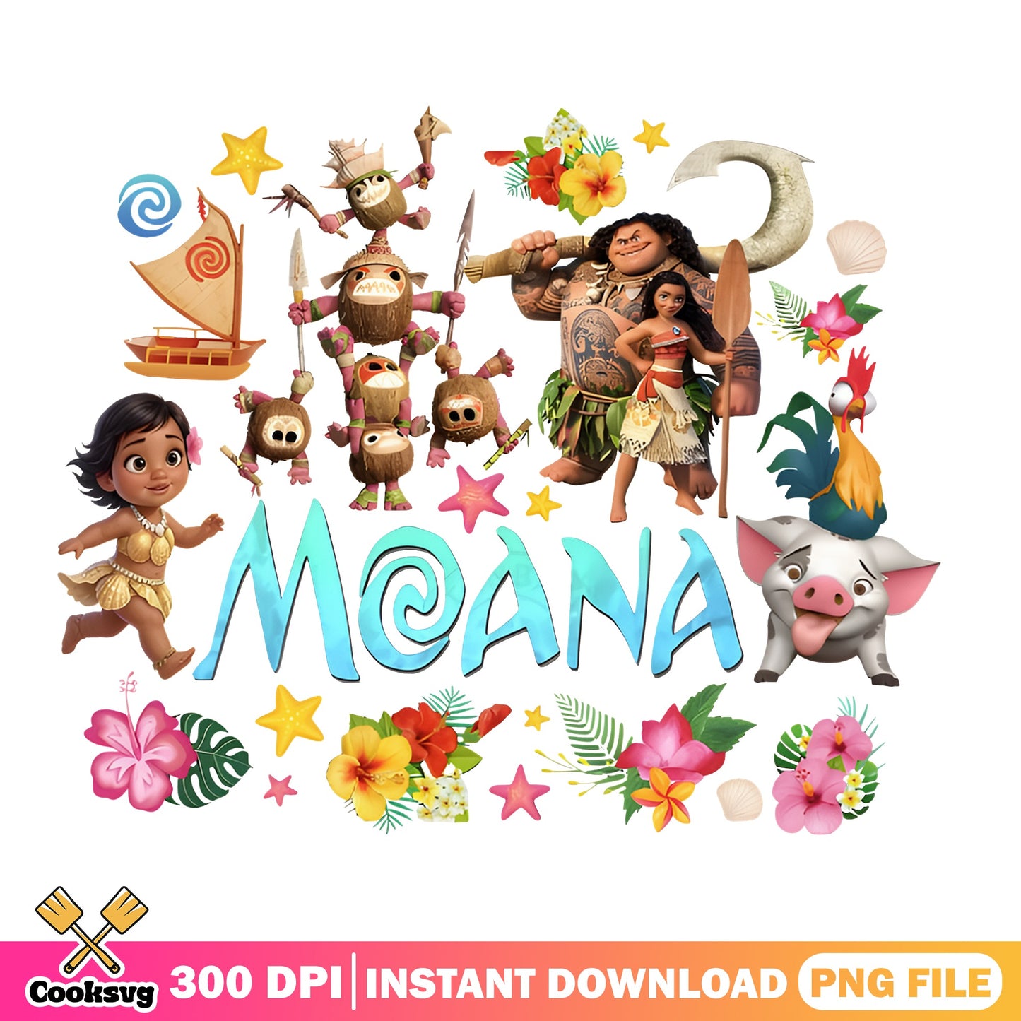 Moana Characters Bundle PNG, Disney Moana PNG, Maui PNG