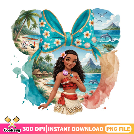 Moana Disney Princess Watercolor PNG, Minnie Bow PNG, Disney PNG