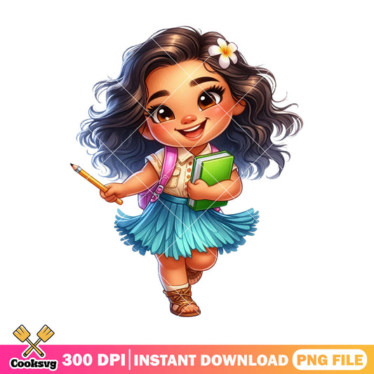 Moana loves studying png, art back to school png, disney world png