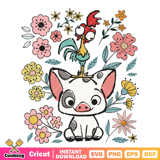 Moana pua and heihei disney svg, disney moana svg, moana characters svg