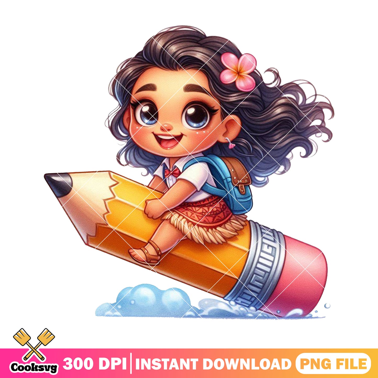 Moana with big pencil png, welcome back to school png, disney art png