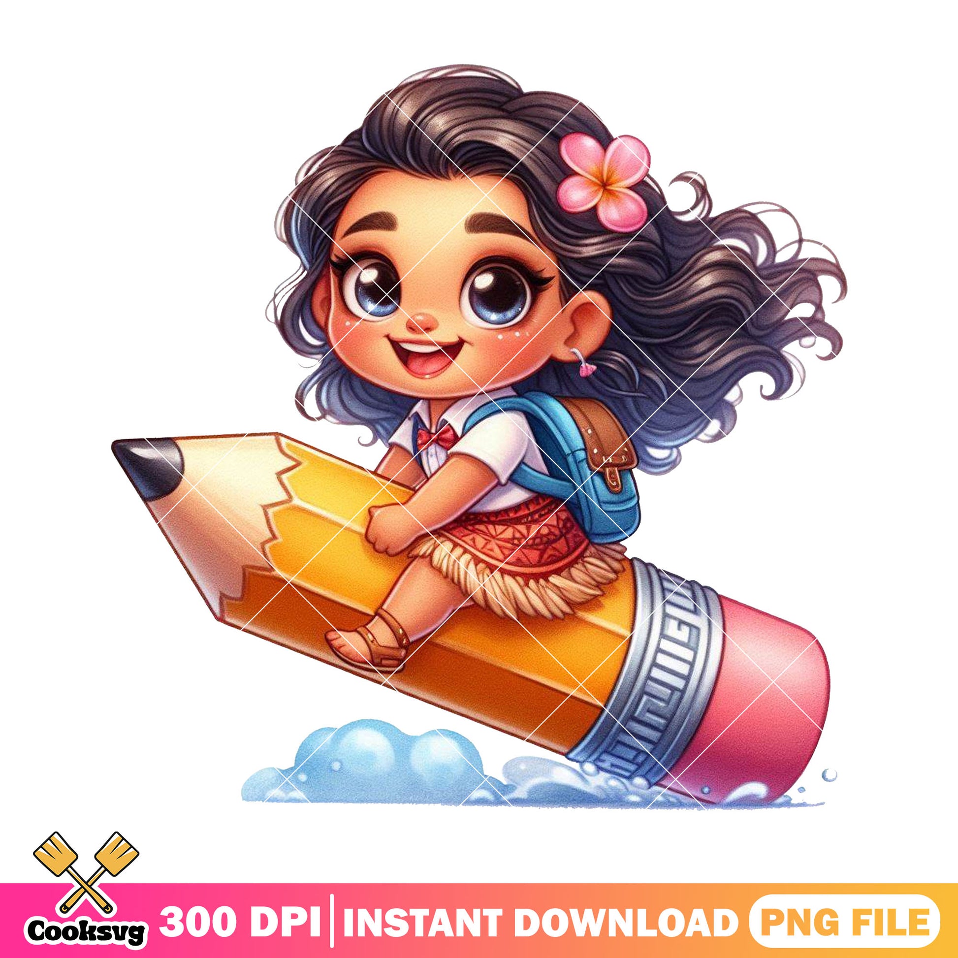 Moana with big pencil png, welcome back to school png, disney art png