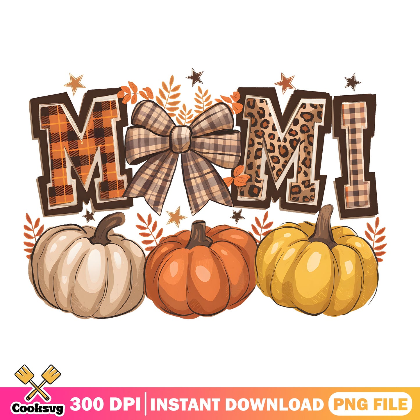 Momi Fall Pumpkin PNG, Autumn Leopard Plaid Mom PNG, Thanksgiving PNG