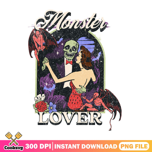 Monster Lover Vintage Halloween PNG, Skull Retro PNG, Spooky PNG