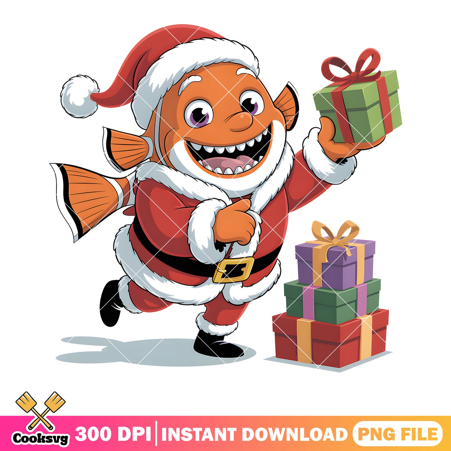 Monster clownfish santa png, christmas vibes png, finding nemo png