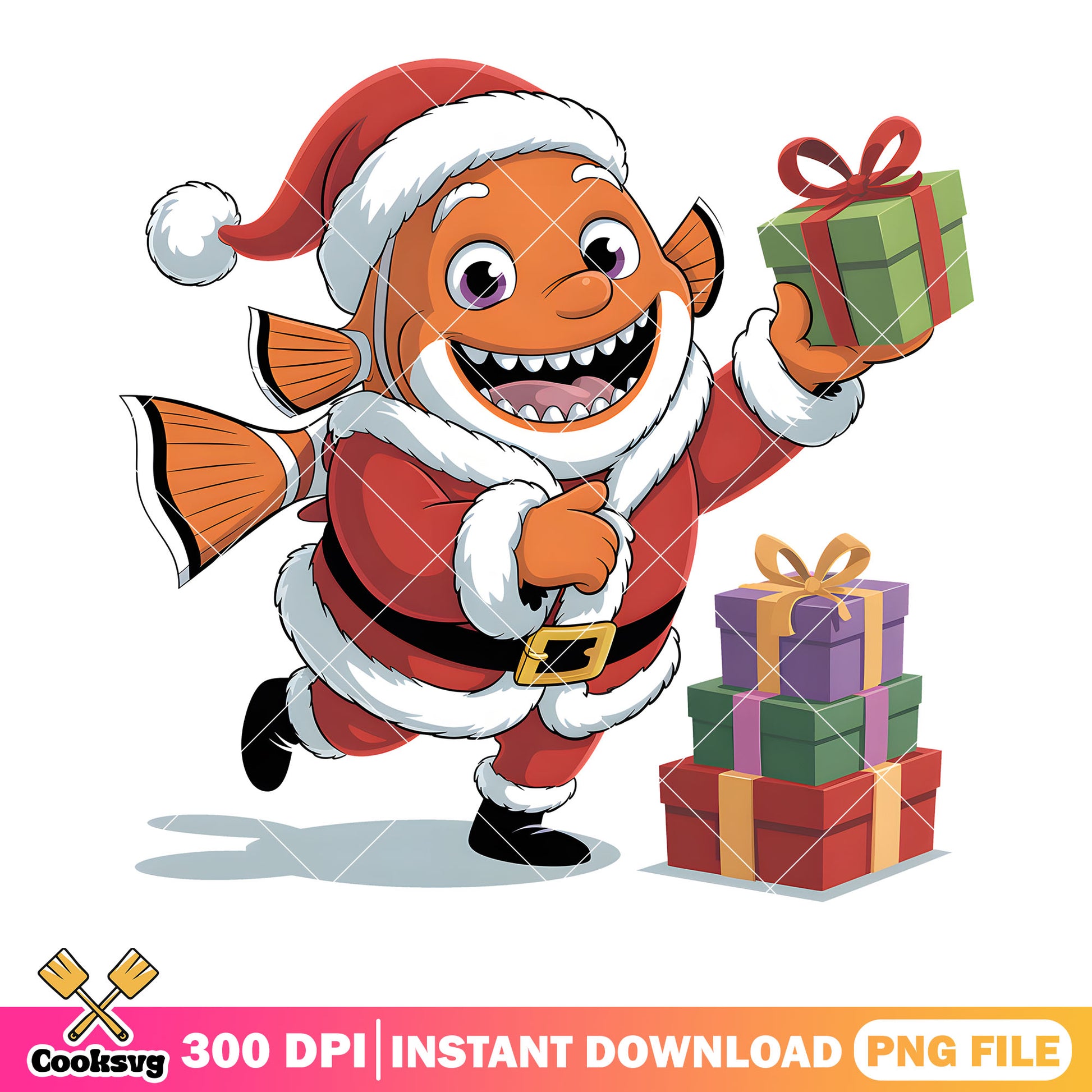 Monster clownfish santa png, christmas vibes png, finding nemo png