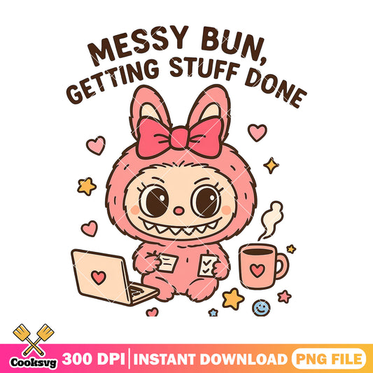 Monster labubu messy bun png, pink labubu png, labubu pop mart png