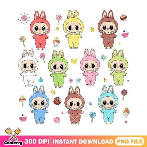 Monsters labubu png, labubu bf png, colours labubu png