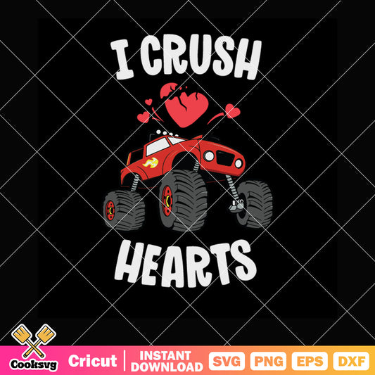 Monster truck I crush hearts valentine svg, monster truck valentines​ svg