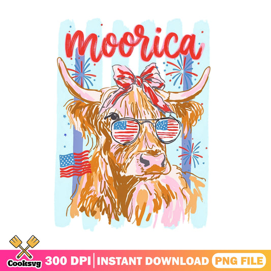Moorica Highland Cow 4th Of July, Patriotic Cow, Funny PNG