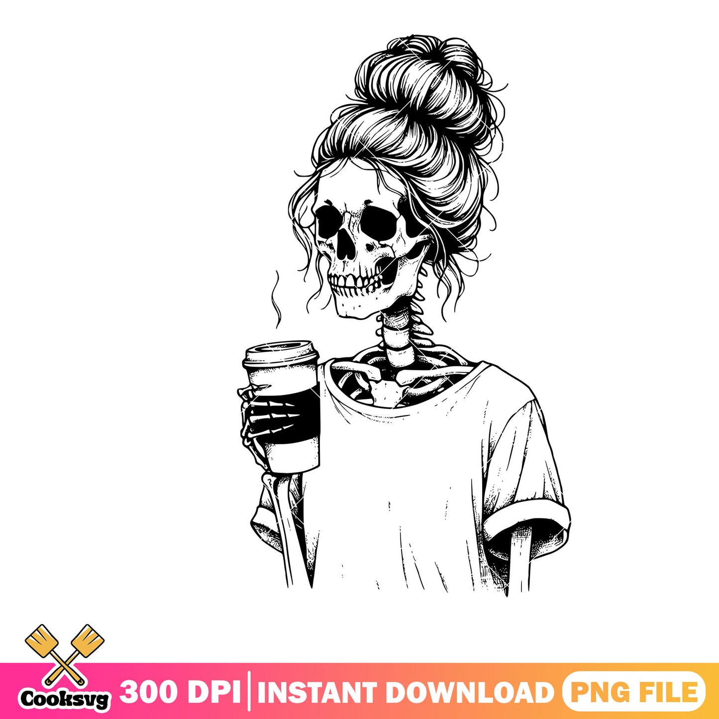 Morning coffee routine png, skeleton costumes png, halloween png