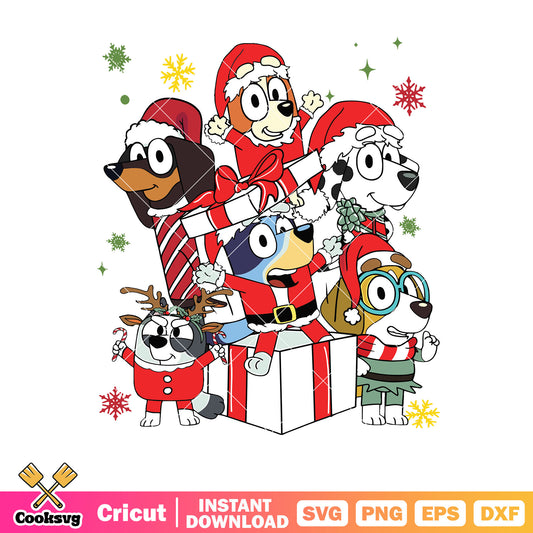 Movie christmas bluey cartoon svg, family christmas pjs​ svg, bluey friends vsg