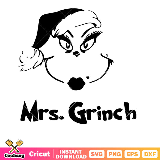 Mrs Grinch Christmas face svg, grinch face svg, the grinch svg