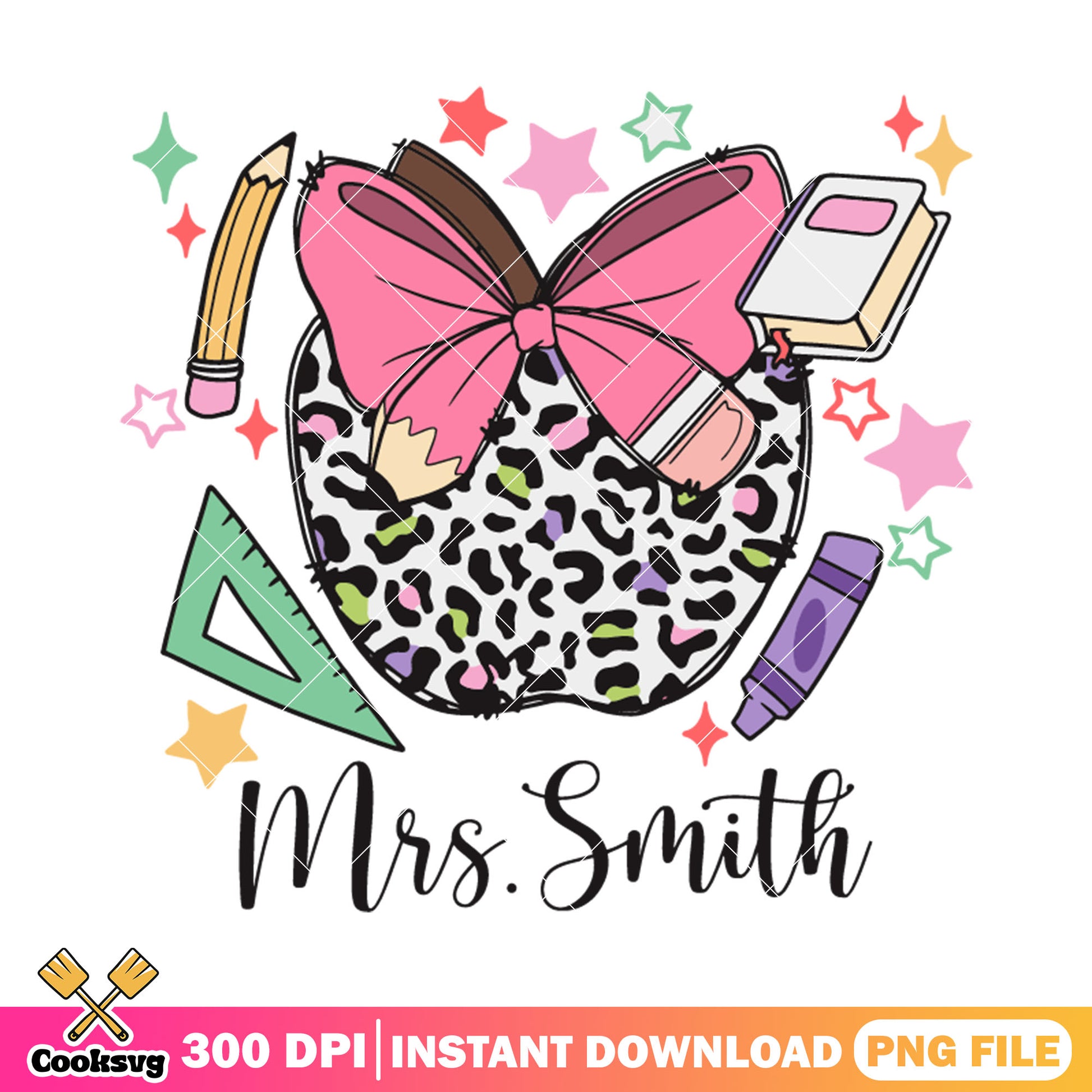 Mrs smith supplies file png, apple bow png, back to school png