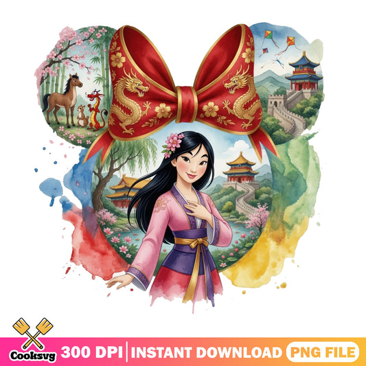 Mulan Disney Princess Minnie Ears Bow PNG, Disney PNG, Princess PNG