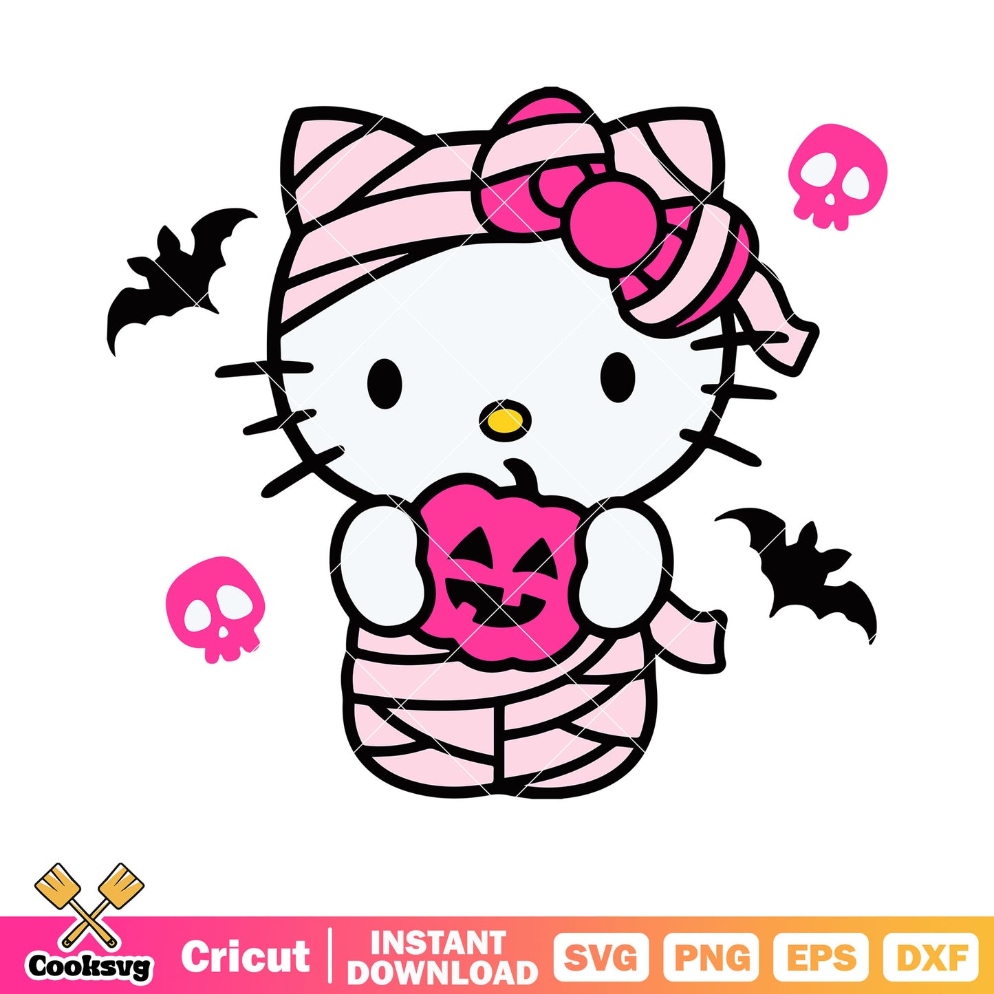Mummy costume svg, hello kitty svg, ​pink skul skeleton svg