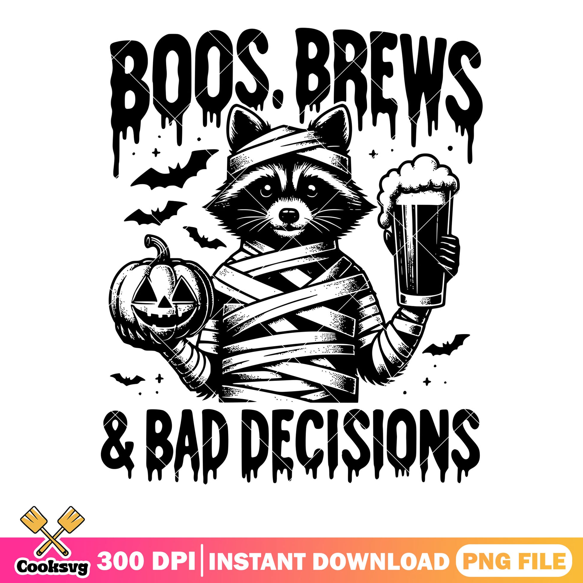 Mummy racoon and beer png, jack o lantern png, halloween scary png