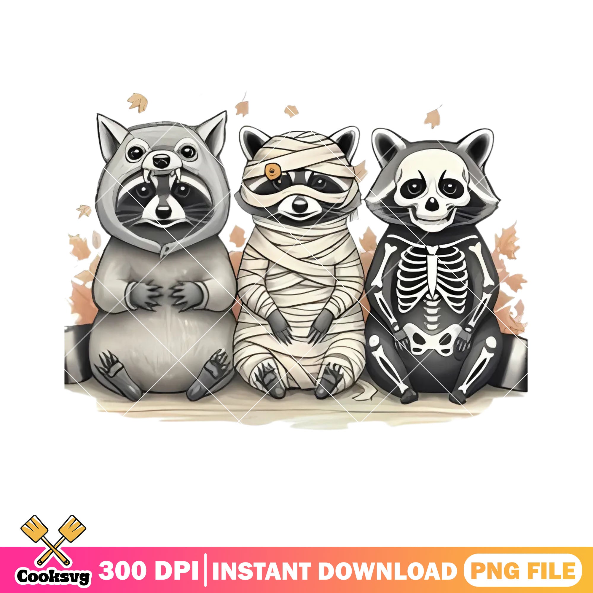 Mummy racoon costume png, skeleton costume png, scary halloween night ...