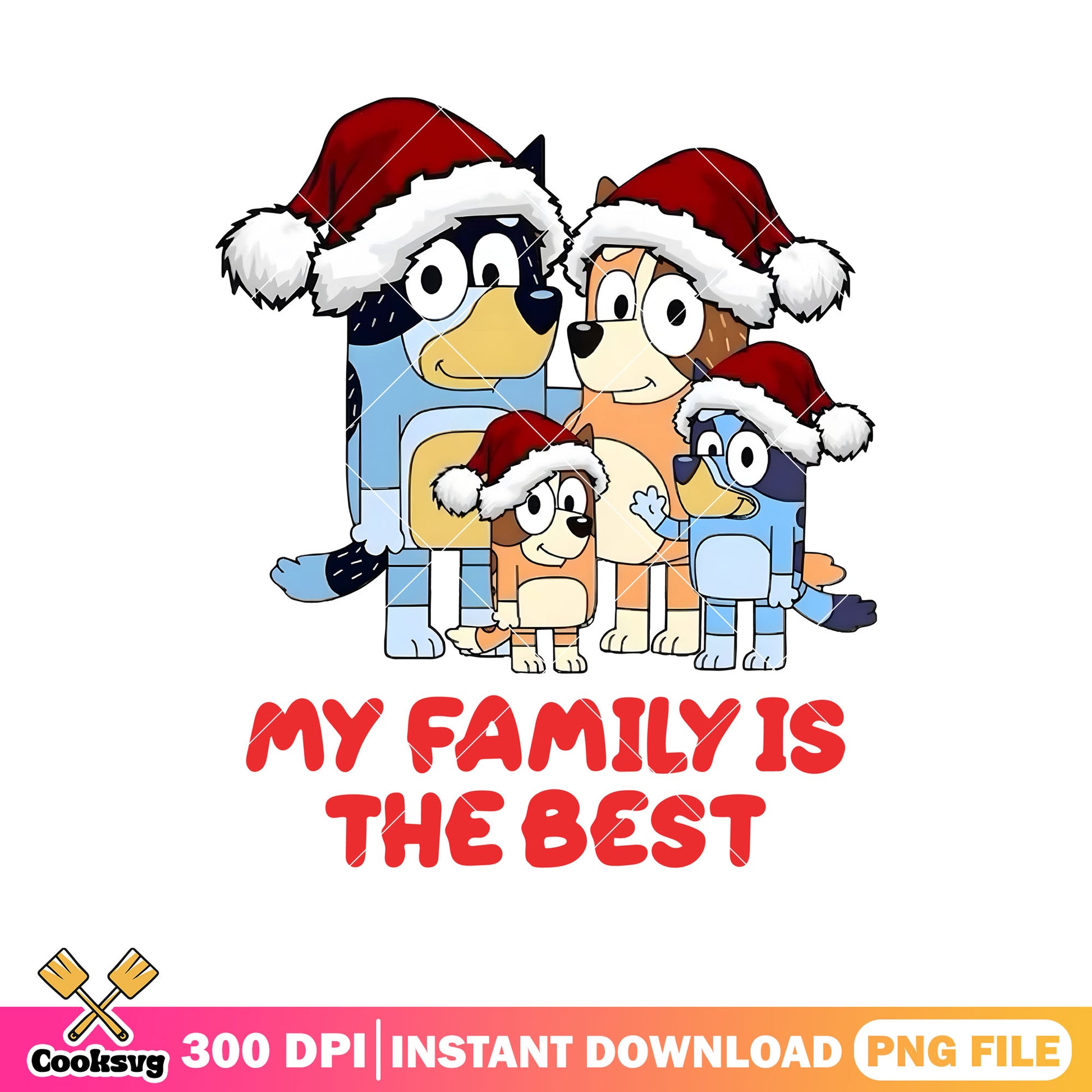 My family bluey santa hat the best png, christmas bluey png, bluey family png