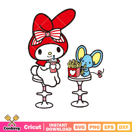 My melody drink coffee cartoon svg, my melody sanrio svg, cartoon sanrio svg