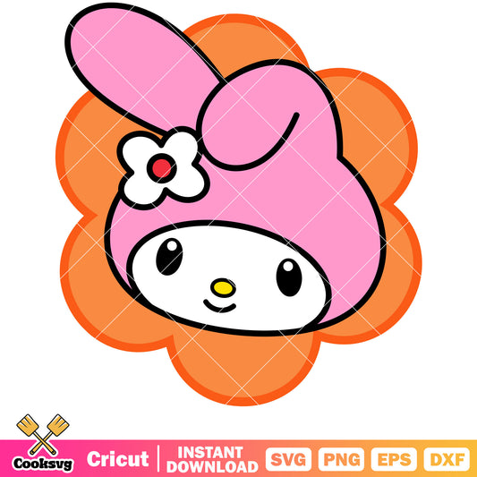 My melody face flower svg, my melody character​ svg, sanrio svg