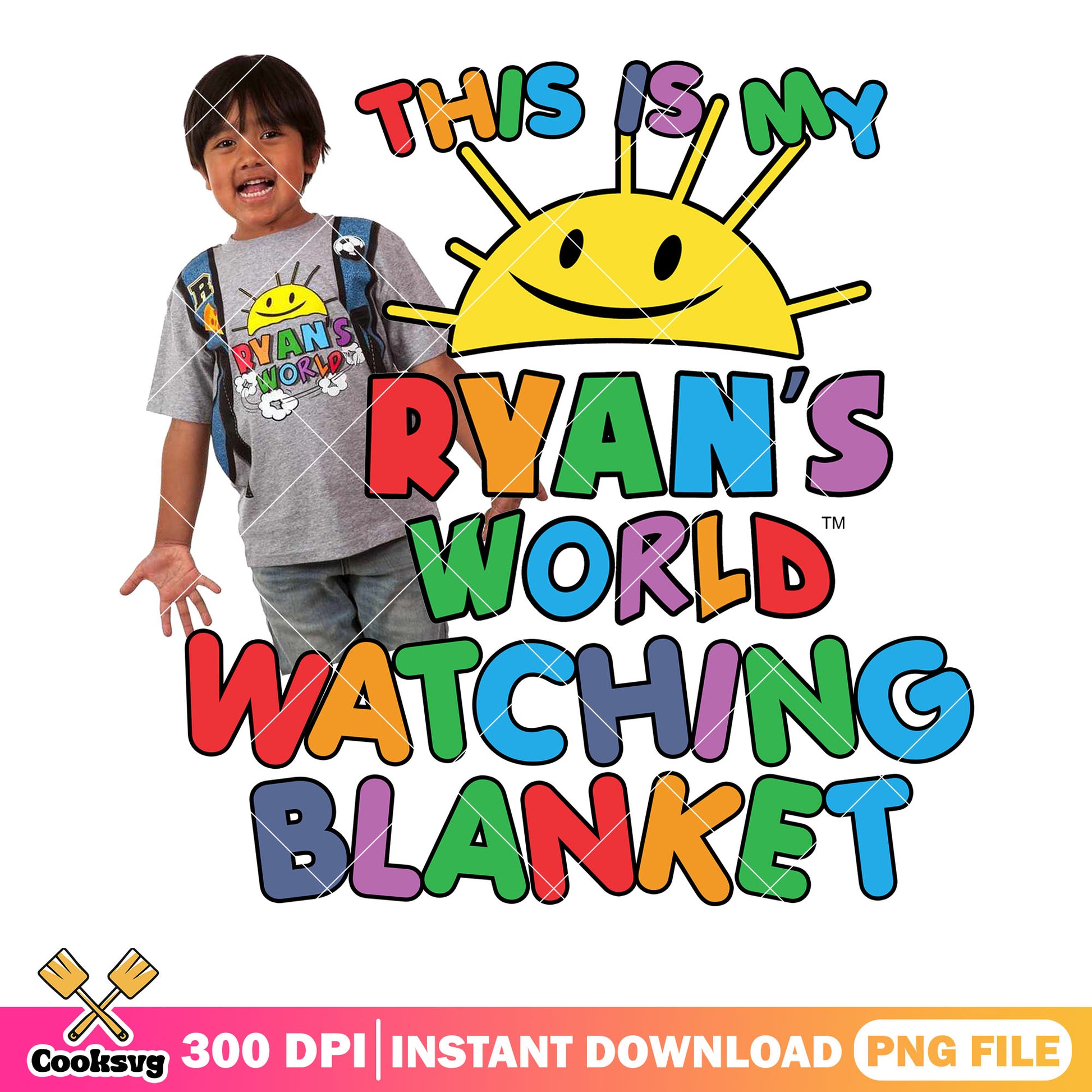 My ryan's world watching blanket png, boy birthday png, kid cute png