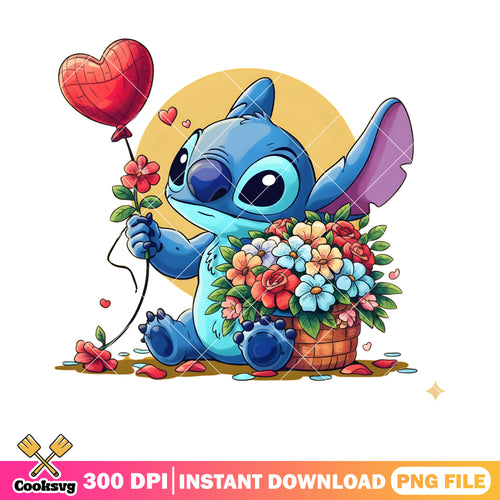 My stitch Love flower valentine png, valentines vibes png, stitch png