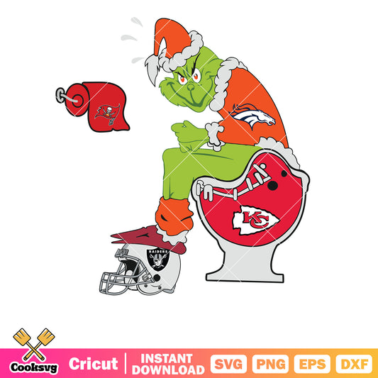 NFL Denver Broncos SVG Grinch svg design, grinch sitting on toilet svg