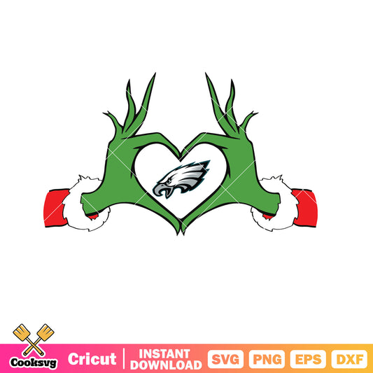 NFL Philadelphia Eagles Grinch Heart Hand svg, grinch hand svg, philadelphia eagles svg