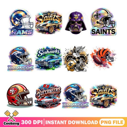 NFL Teams Bundle PNG, Football Helmet Sublimation, Sports PNG