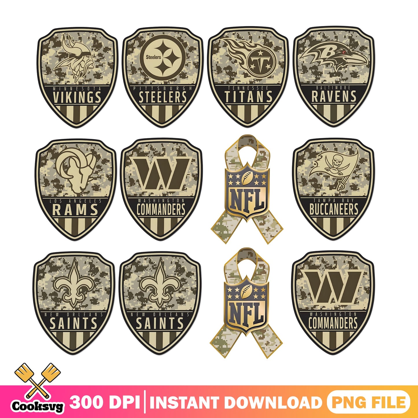 NFL Teams Salute To Service Camo Bundle, Football PNG, Military PNG