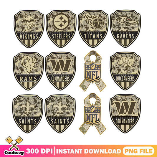 NFL Teams Salute To Service Camo Bundle, Football PNG, Military PNG