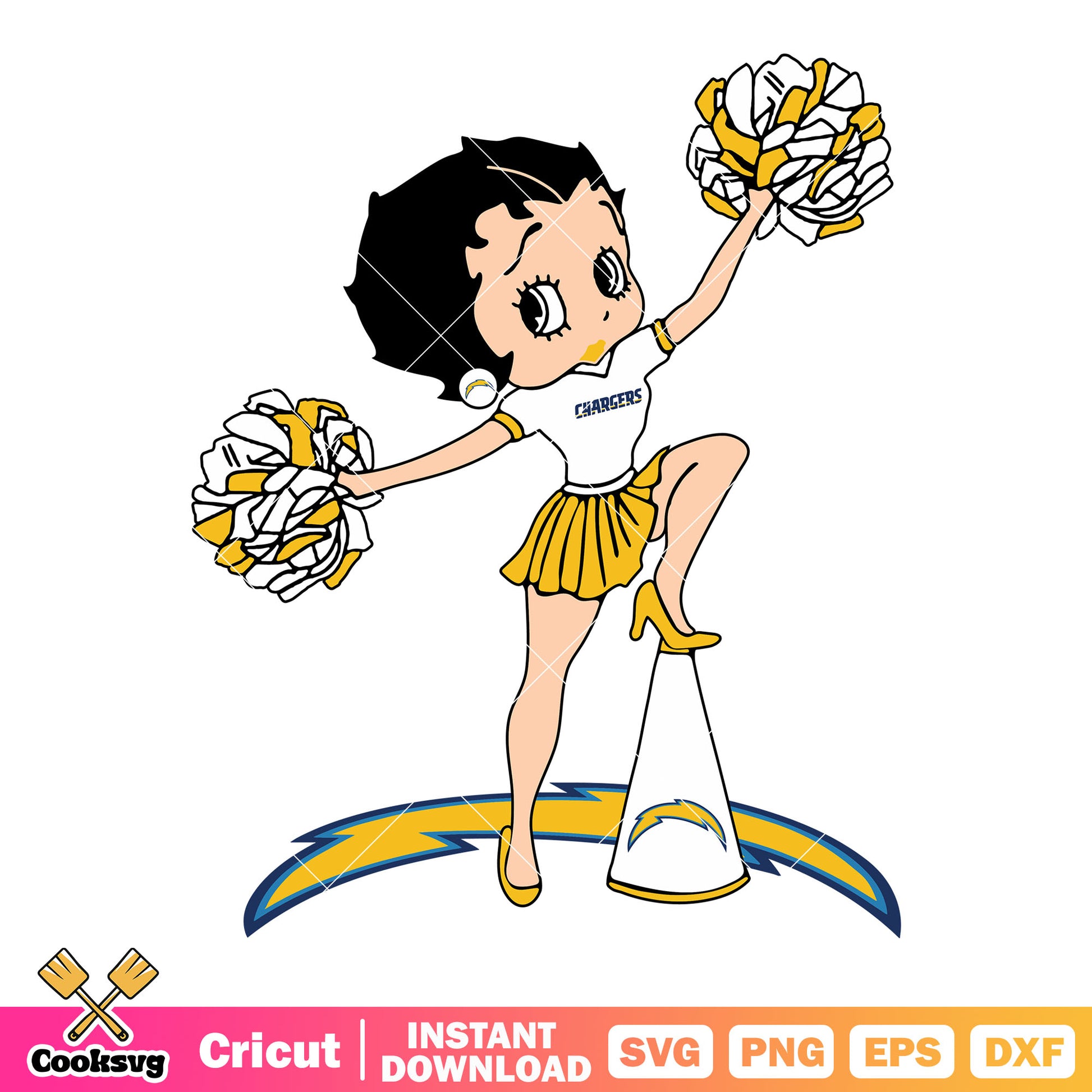 NFL cartoon football svg, Los angeles​ chargers svg, cheerleader svg