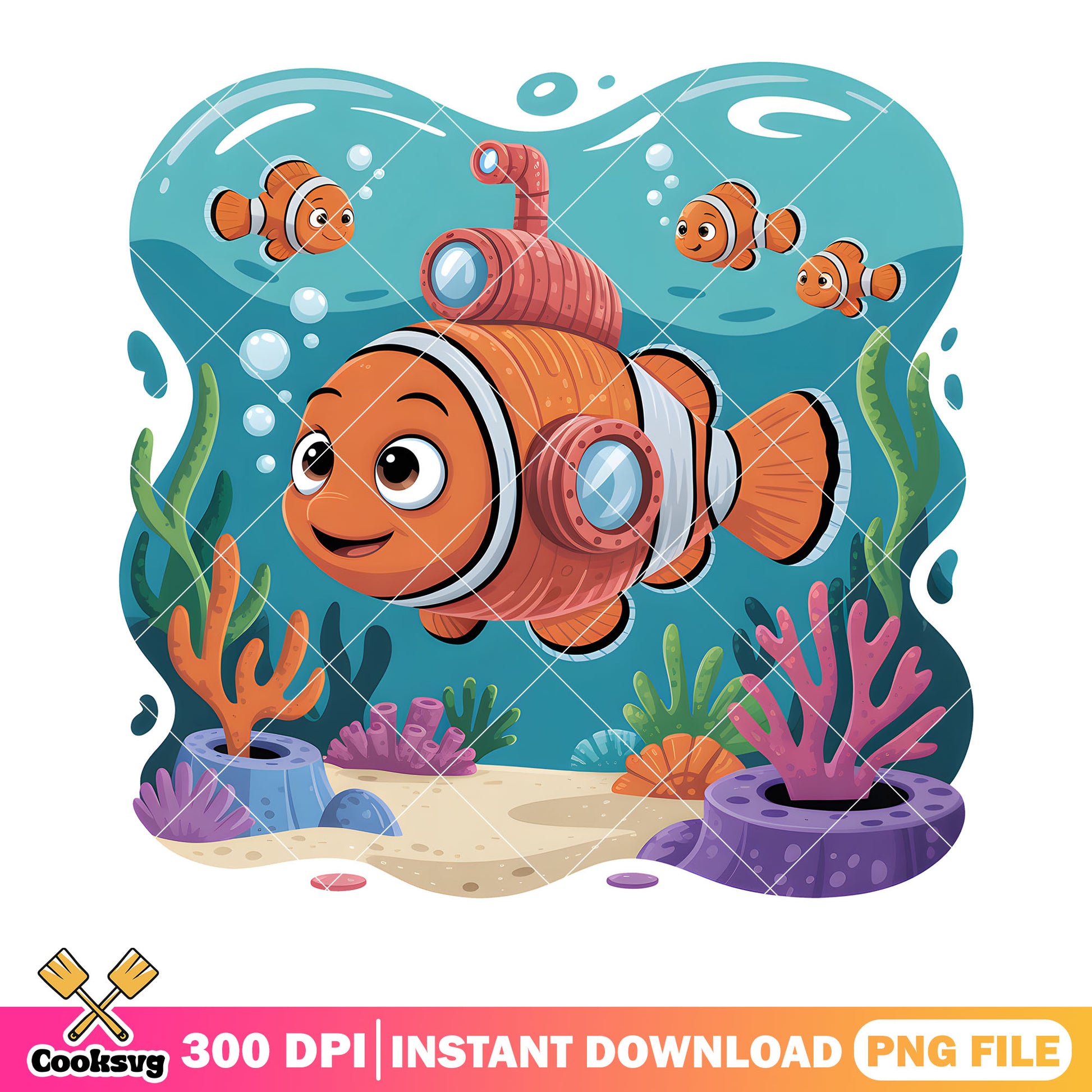Nemo decore submarine png, clownfish nemo png, disney poster png